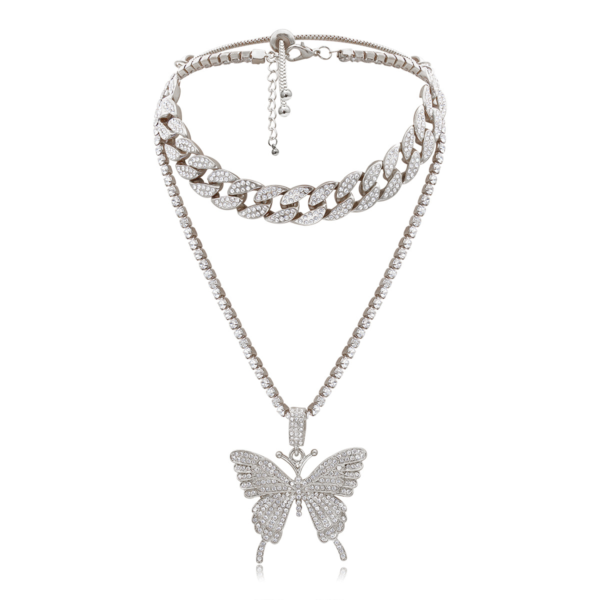 Fashion Jewelry Exaggerated Micro-set Rhinestone Geometric Necklace Retro Suit Cuban Chain Large Butterfly Necklace Wholesale Nihaojewelry display picture 9