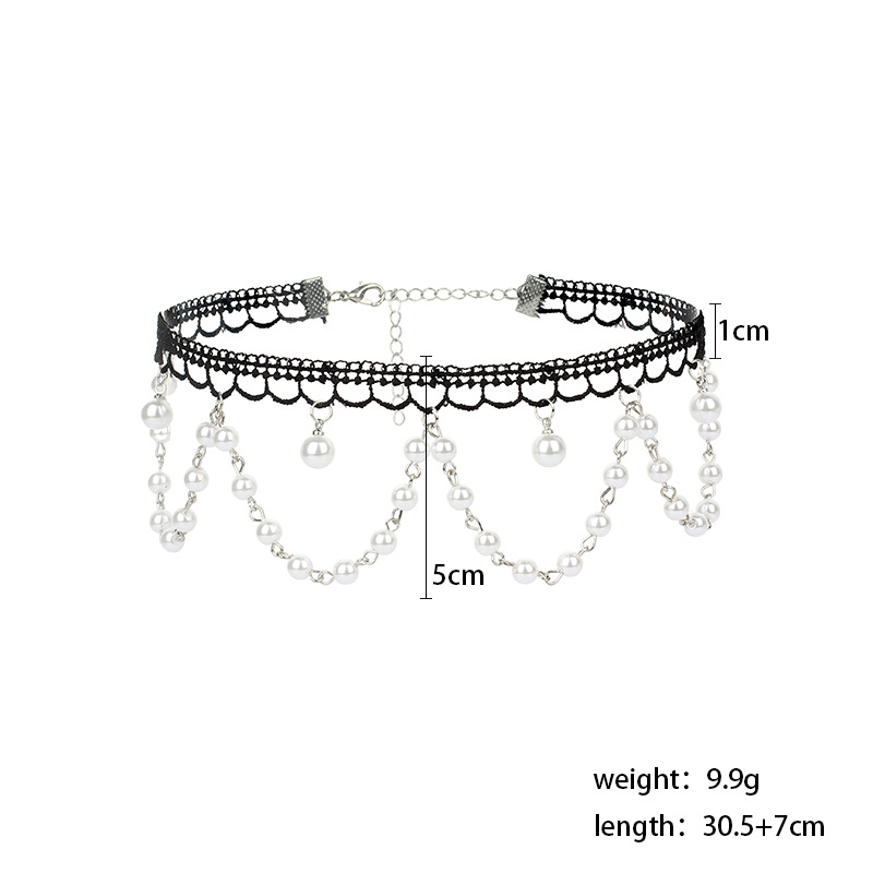 Fashion New Pearl Lace Tassel Alloy Clavicle Chain Necklace For Women Wholesale display picture 1