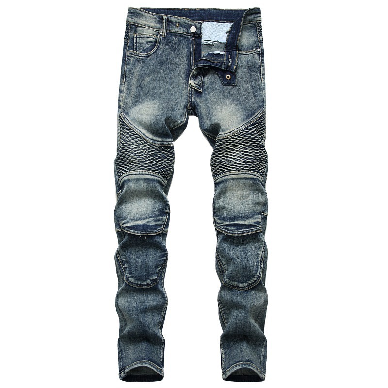 Cross-border supply of European and American jeans men Amazon riding knee pads nostalgic motorcycle jeans slim fashion Men Cross-border supply of European and American jeans men Amazon riding knee pads nostalgic motorcycle jeans slim fashion Men