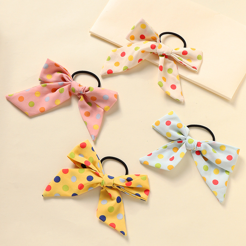 New Bow Hair Tie Wave Dot Fabric Ribbon Hair Rope  Set display picture 1