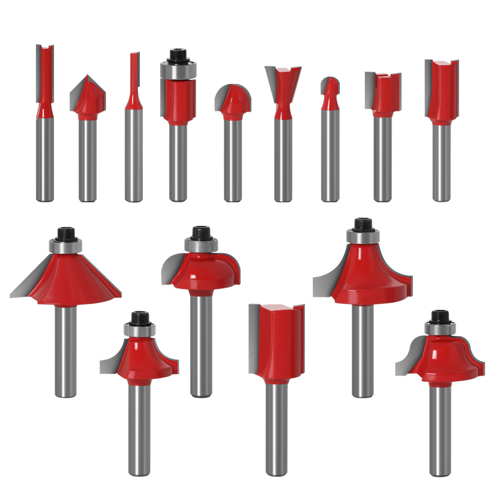 15-piece set of 1/4 handle woodworking milling cutter set yellow woodworking engraving mechanical and electrical wood milling/trimming machine cutter head set
