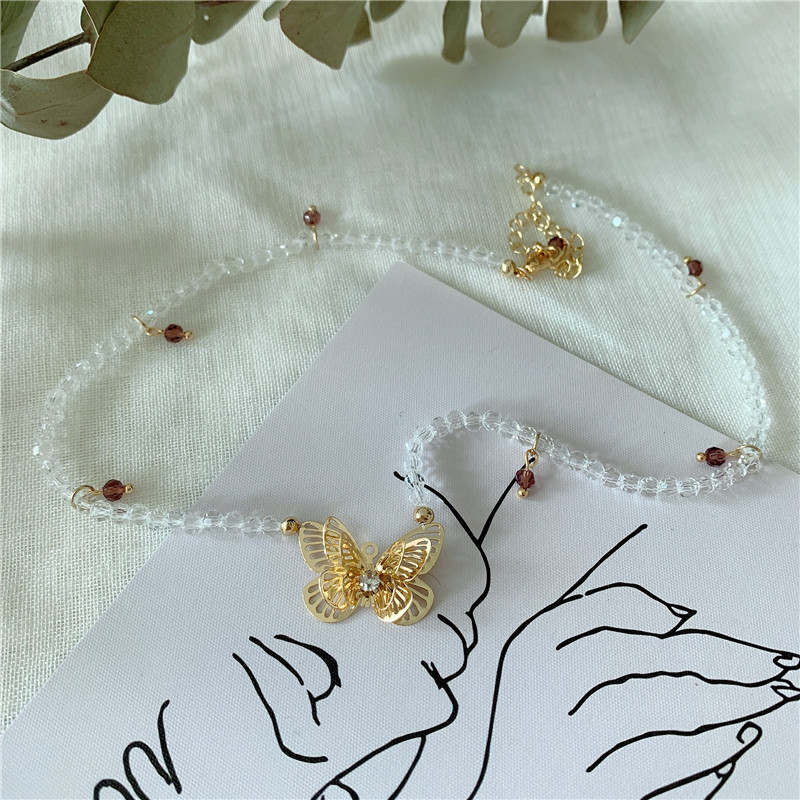 Korea The New Retro Palace Style Handmade Crystal Hollow Double Butterfly Wild Temperament Clavicle Chain Necklace Wholesale Nihaojewelry display picture 7