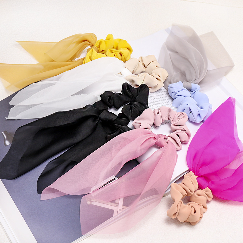 Sweet Solid Color Satin Fabric Streamer Hair Band Chiffon Hair Accessories Plate Hair Large Intestine Hair Rope display picture 7