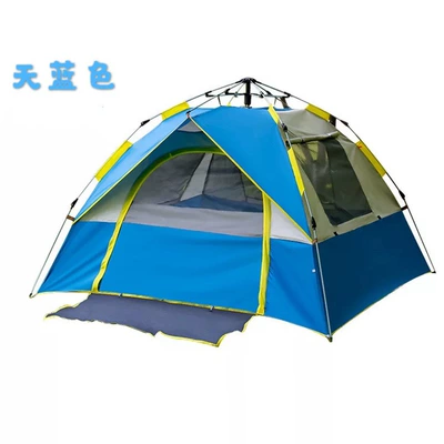 2020 new two doors and two windows double color matching automatic quick opening beach tent camping fake double sunscreen tent (Çadırlar) - sky-blue-beige-3-4-people