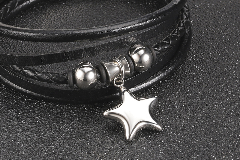 Fashion Woven Multilayer Leather Stainless Steel Magnetic Clasp Leather Bracelet