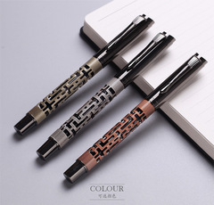 High-end Business Neutral Ballpoint Pen, Hollow Business Pen Set for Men and Women, Bronze Color, Yiren 890 Pen Logo