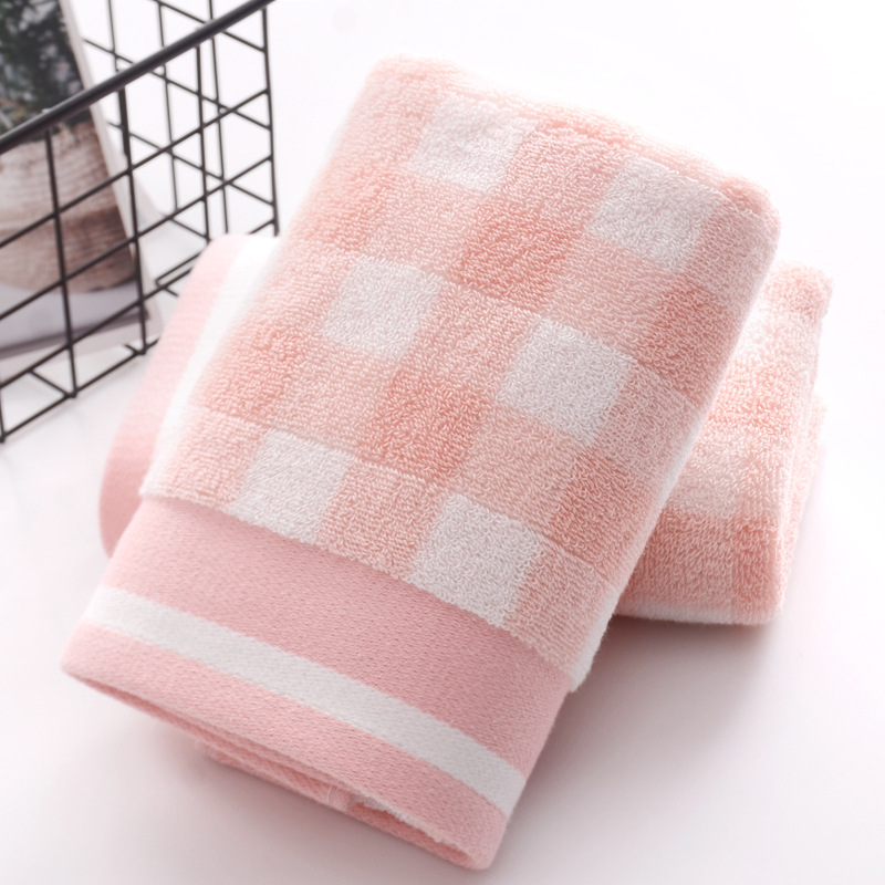 Serviette de toilette en coton à carreaux épais (120 g), douce et absorbante, avec logo personnalisé. Idéale comme cadeau._voghion.com