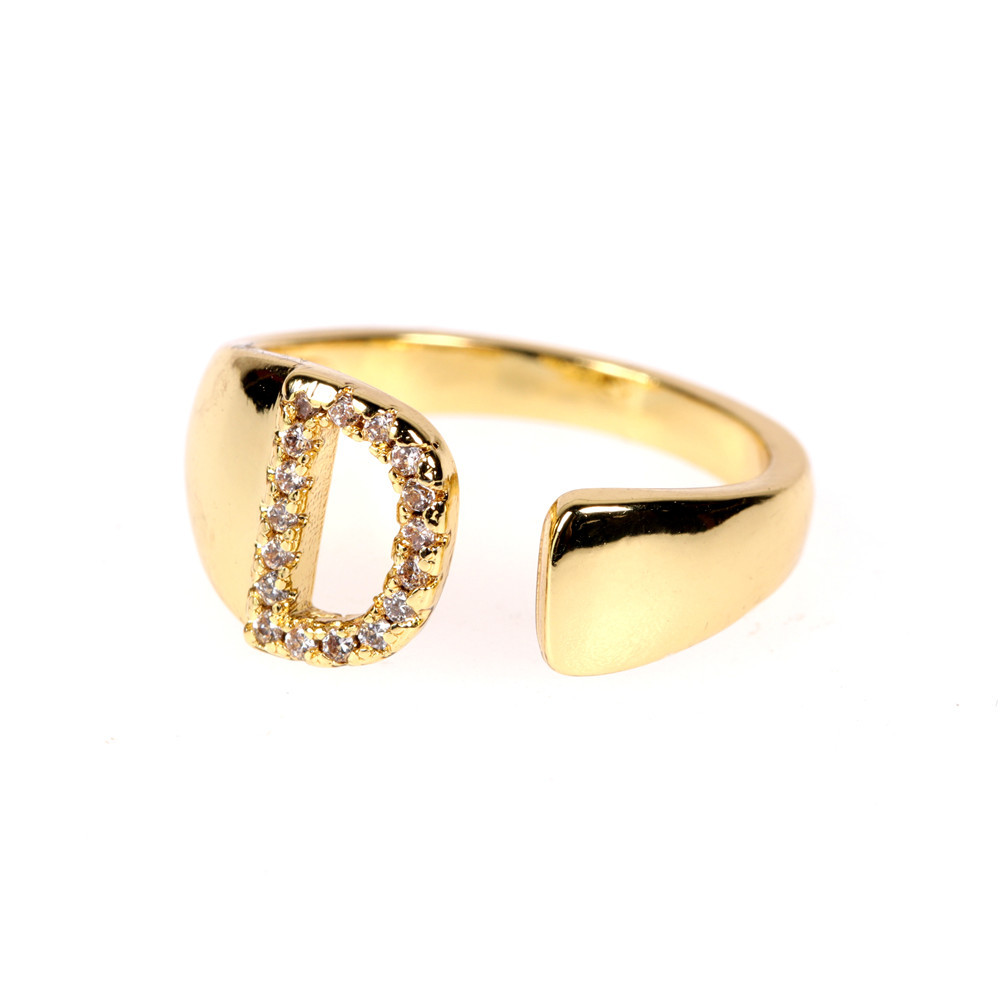 Nuevo Anillo Ajustable De Diamantes De Oro Abierto De 26 Letras display picture 26