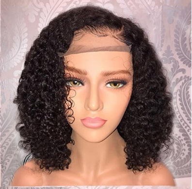 Peluca europea y americana para mujer, encaje frontal, fibra química, rizado corto, cubierta de peluca