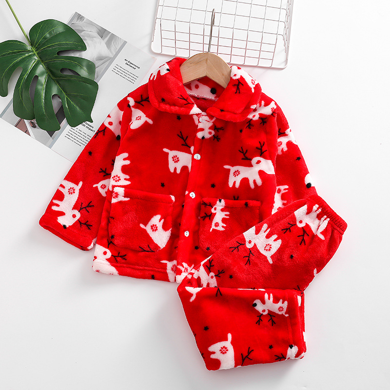 Fleece children pajamas baby Home service package Boy girl Plush thickening Warm clothing winter Flannel
