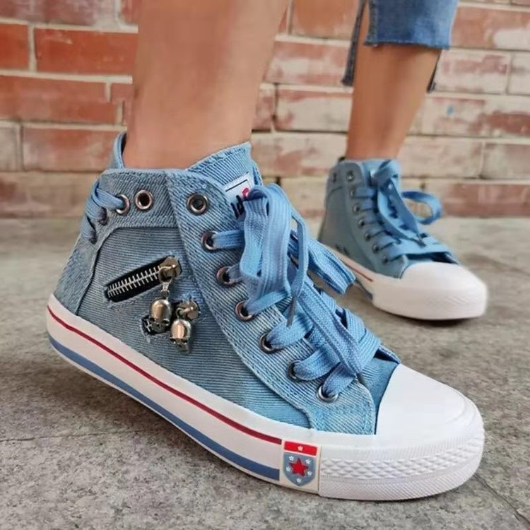 zapatos de mezclilla altos planos con cordones NSYBJ139003