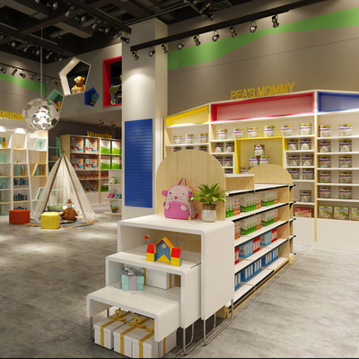 进口时尚母婴店钢木货架双面中岛流水台母婴奶粉展示柜货架厂定制