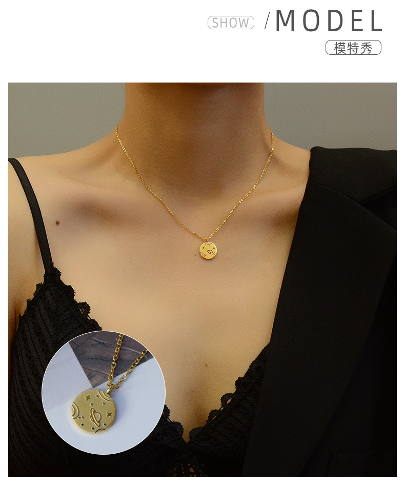 Hip-hop Trendy Space Planet Pattern Round Clavicle Titanium Steel Necklace display picture 13