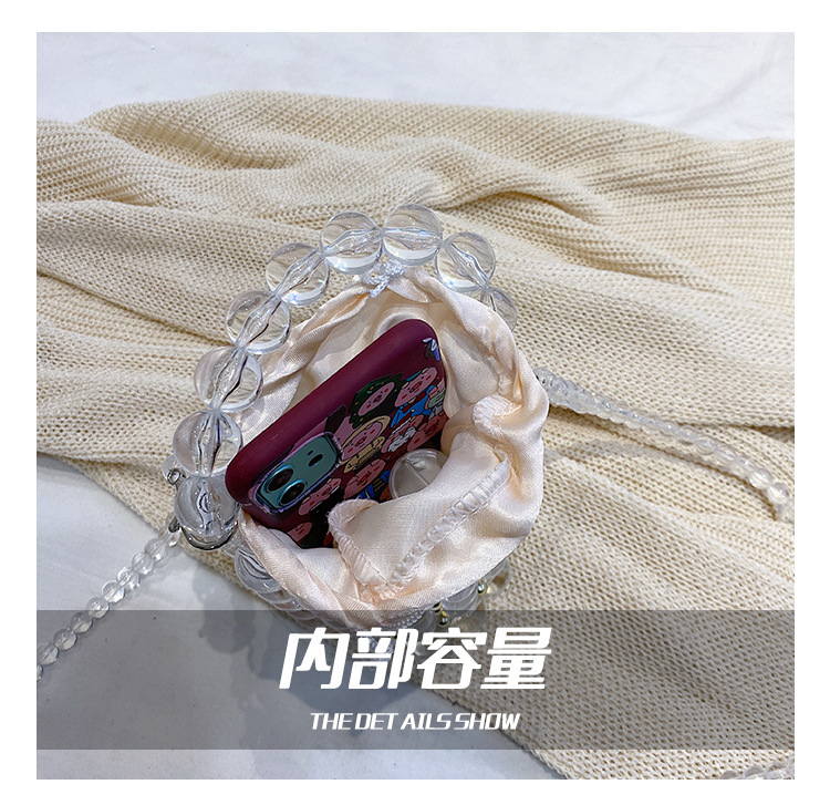 Crafts Transparent Beads Dinner Bag Beaded Bag Round Barrel Small Handbag Pearl Basket Bag Shoulder Portable display picture 4