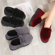 冬季韩版女棉鞋兔耳朵加绒豆豆鞋懒人一脚蹬室内外居家保暖棉拖鞋