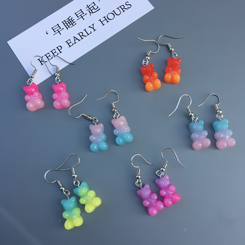 Mignon Et Intéressant Deux Couleurs Gummy Bear Boucles D'oreilles Femme display picture 1