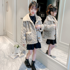 2020秋冬季童装新款女童甜美加厚压花毛毛衣外套中大儿童洋气大衣