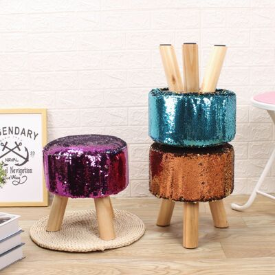 亮片凳子实木三脚家居实木凳创意百变可拆洗换鞋凳定做布艺沙发凳|ms