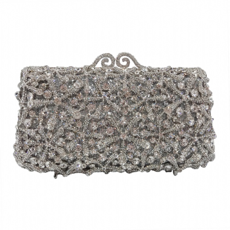 Transfronterizo nuevo paquete de cena de diamante de estrella de mar caja dura de metal vacío bolsa de cristal vestido de banquete bolsa de mano