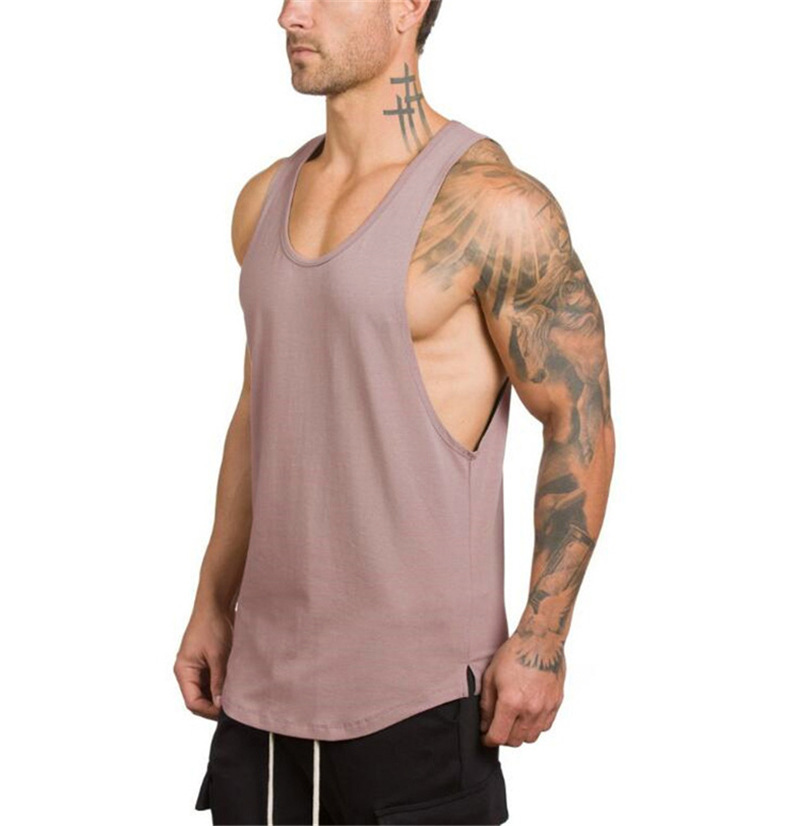 Comercio exterior de los hombres de excavación profunda culturismo fitness Chaleco de color sólido verano con cuello en V entrenamiento integral Deportes camiseta de fondo