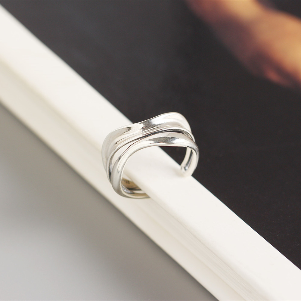 Japanese and Korean version of S925 sterling silver personality minimalist concave-convex double-lay