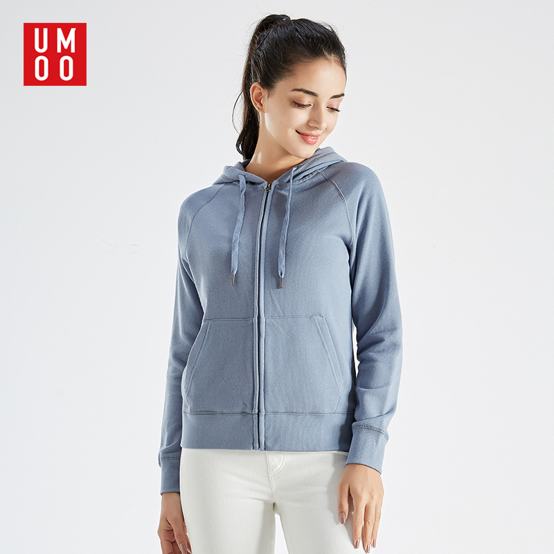 纯色连帽卫衣女式棉毛圈拉链开衫春秋休闲运动上衣宽松长袖外套|ms