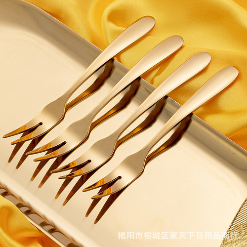 Gold 304 stainless steel thickened fruit fork home use small fork cute dessert fork mooncake fork pastry fork