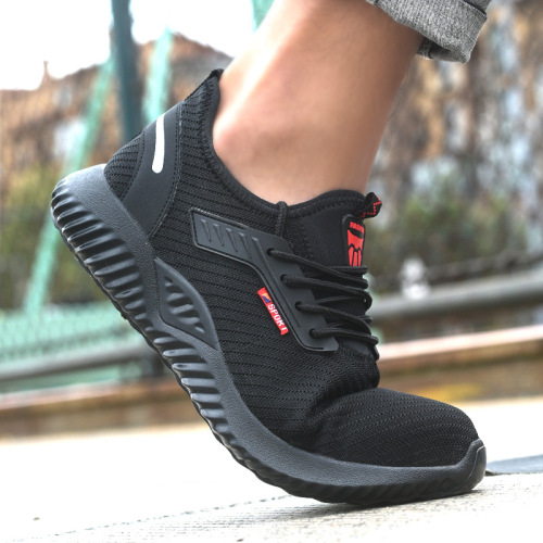 Summer cross-border labor protection shoes for men, fly-knit breathable steel-toe safety shoes, wear-resistant, lightweight, anti-smash and anti-stab work shoes for protection