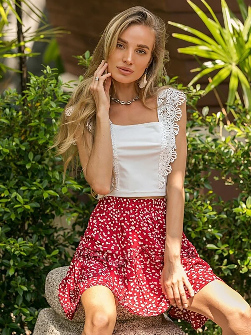 hot high-waist ruffled small floral love skirt beach skirt NSDF1487