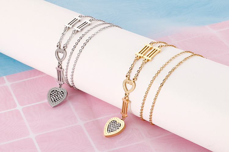 fashion heart-shaped stainless steel Roman numerals neckalce earrings set wholesale Nihaojewelry