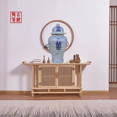 陶瓷将军罐 复古储物喜字罐新中式客厅摆件