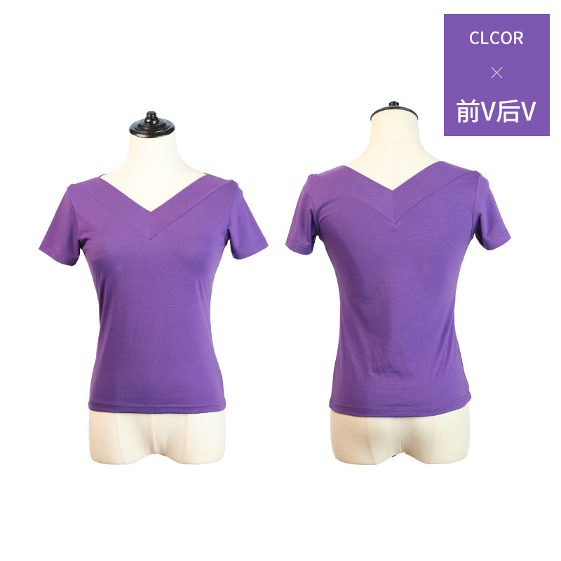 Ropa de baile cuadrada de mediana edad y ancianos con cuello en V para mujer nueva camiseta modal ropa de baile ropa de práctica de manga corta