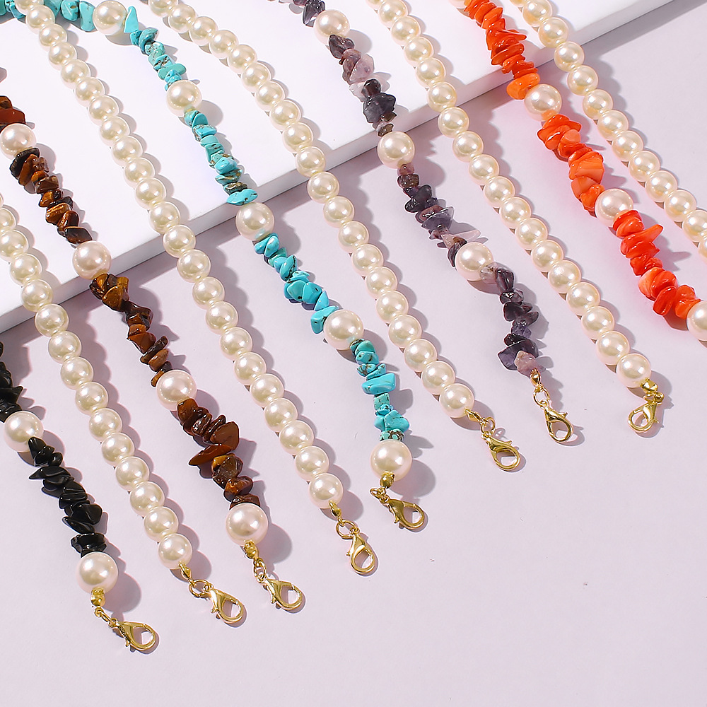 Hot-sale Colorful Natural Stone Double-layer Necklace Bohemian Holiday Style Fashion Pearl Necklace Wholesale Nihaojewelry display picture 9