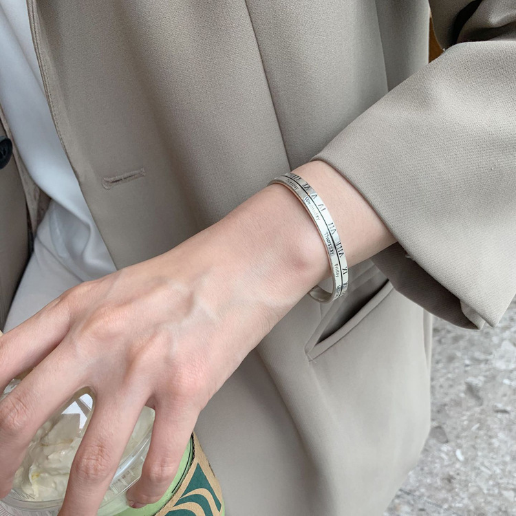 925 silver vintage Thai silver bracelet female Greek letter Roman digital bracelet heavy industry bracelet open niche design