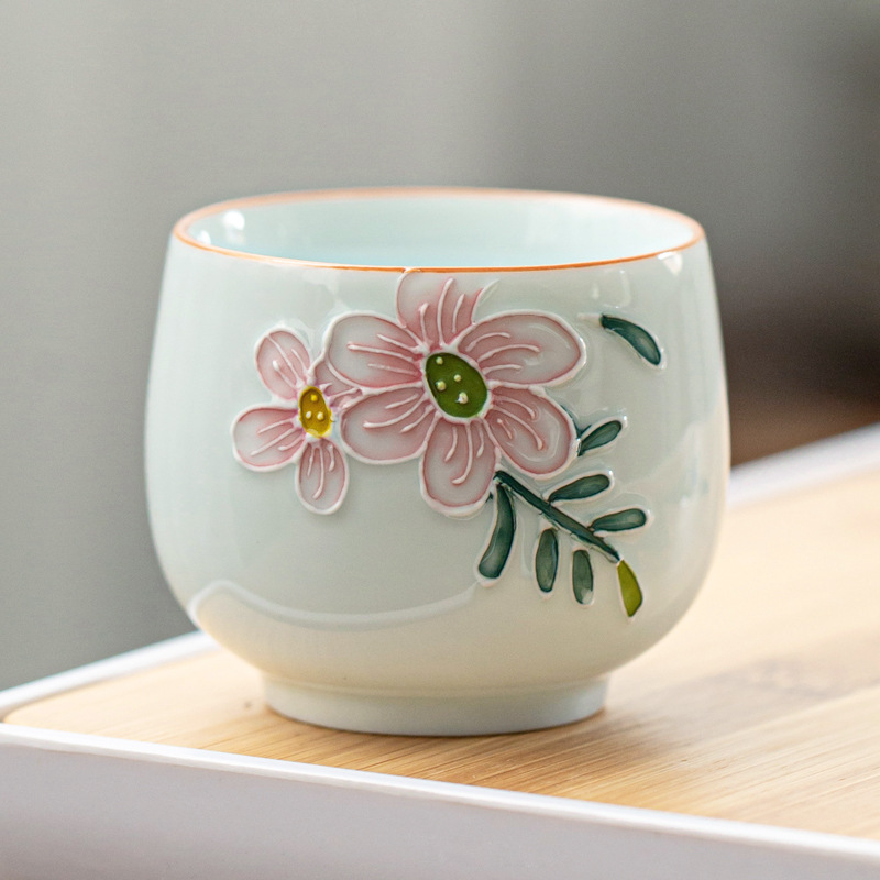 Taza de té de Kung Fu pintada a mano de cerámica taza de té del hogar taza de té pequeña japonesa en relieve grande