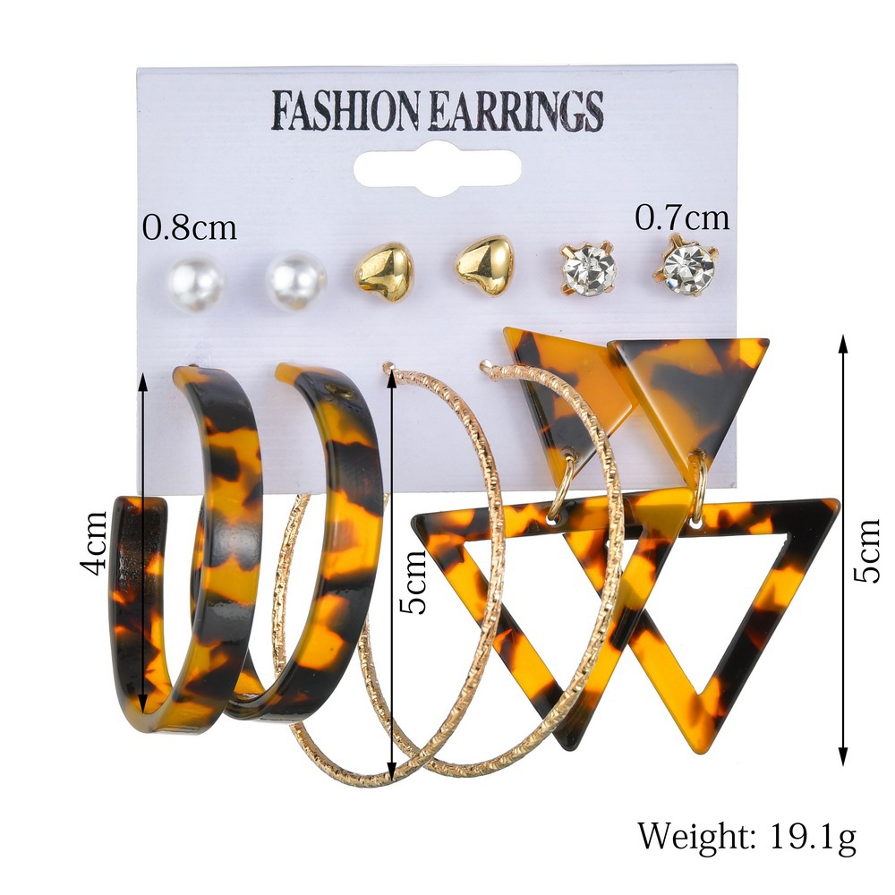 New Fashion Creative Triangle Geometric Leopard Earring Set Wholesale Yiwu Nihaojewelry Wholesale display picture 1