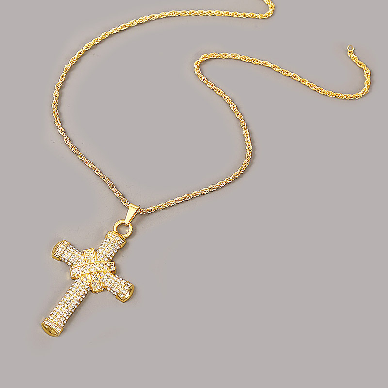 Hip Hop Creative Diamond Cross Necklace Long Exaggerated Pendant Jewelry Wholesale Nihaojewelry display picture 6