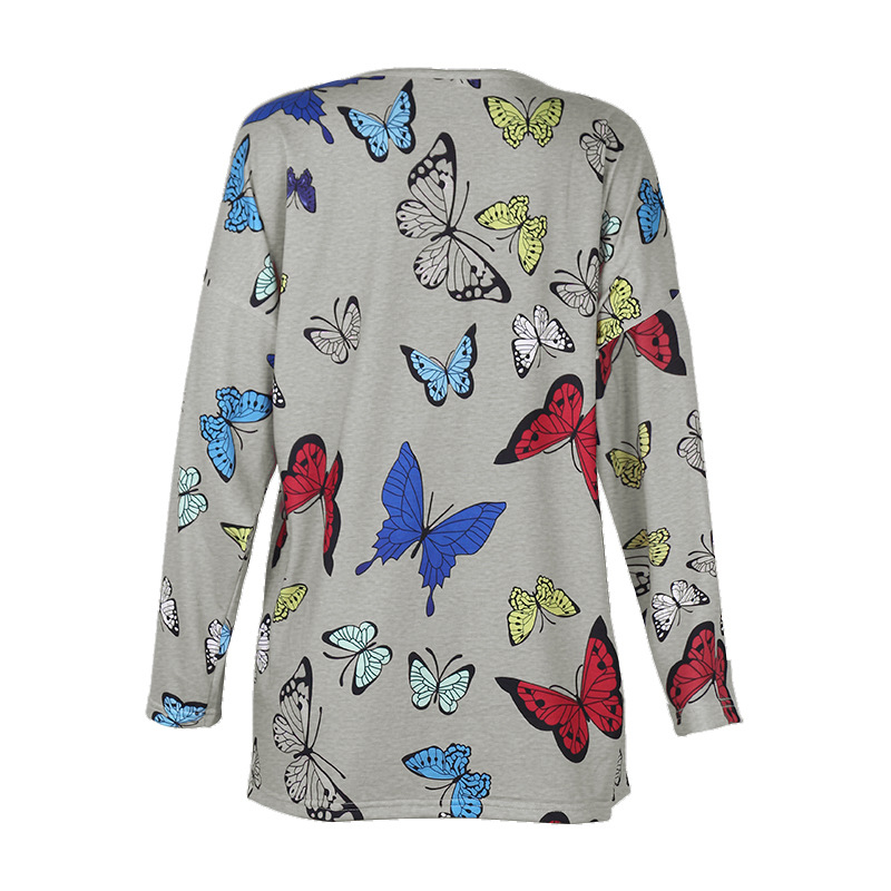 Fall Butterfly Print Long Sleeve V-neck Dress  NSKX5912