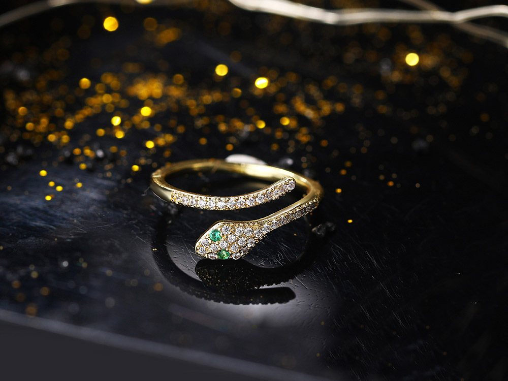 Simple Style Snake Copper Inlay Zircon Rings 1 Piece