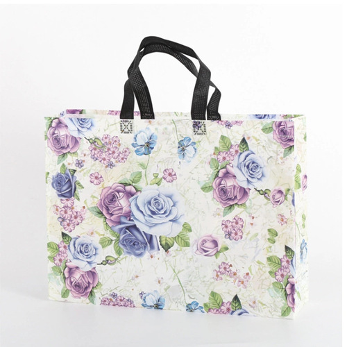 Manufacturer color printing coated non-woven hand-held shopping bag non-woven clothing advertising packaging bag blue and white porcelain