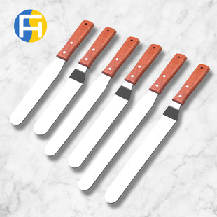 Spot wholesale 8 inch wooden handle stainless steel cream spatula straight kiss knife cream cake spatula baking tools