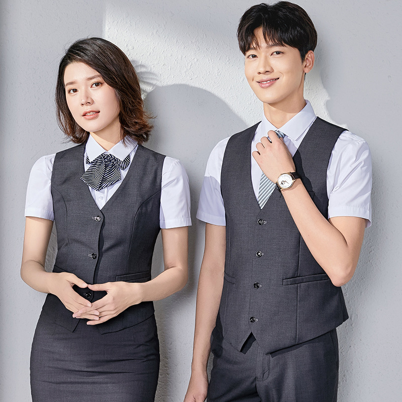 Gray Professional Vest Suit for Women, Workwear for Men and Women, Formal Attire for Bank and Hotel Front Desk Staff, Fashionable and Versatile