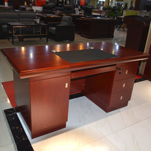 油漆仿木紋辦公桌椅組合貼木皮老板桌帶抽屜老式電腦桌
