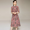 Women’s silk dress with stand collar and A-line skirt