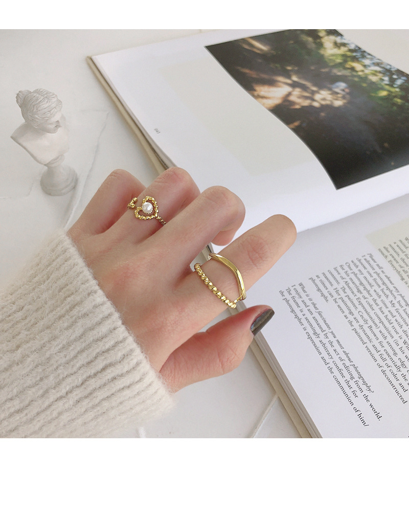 Simple Style Heart Shape Sterling Silver Plating Artificial Pearls Open Ring 1 Piece