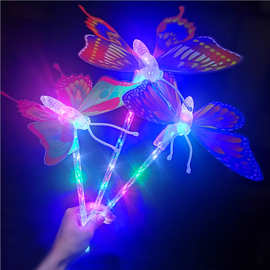 网红闪光蝴蝶 带七彩翅膀会动的手持发光蝴蝶 快手抖音玩具批发