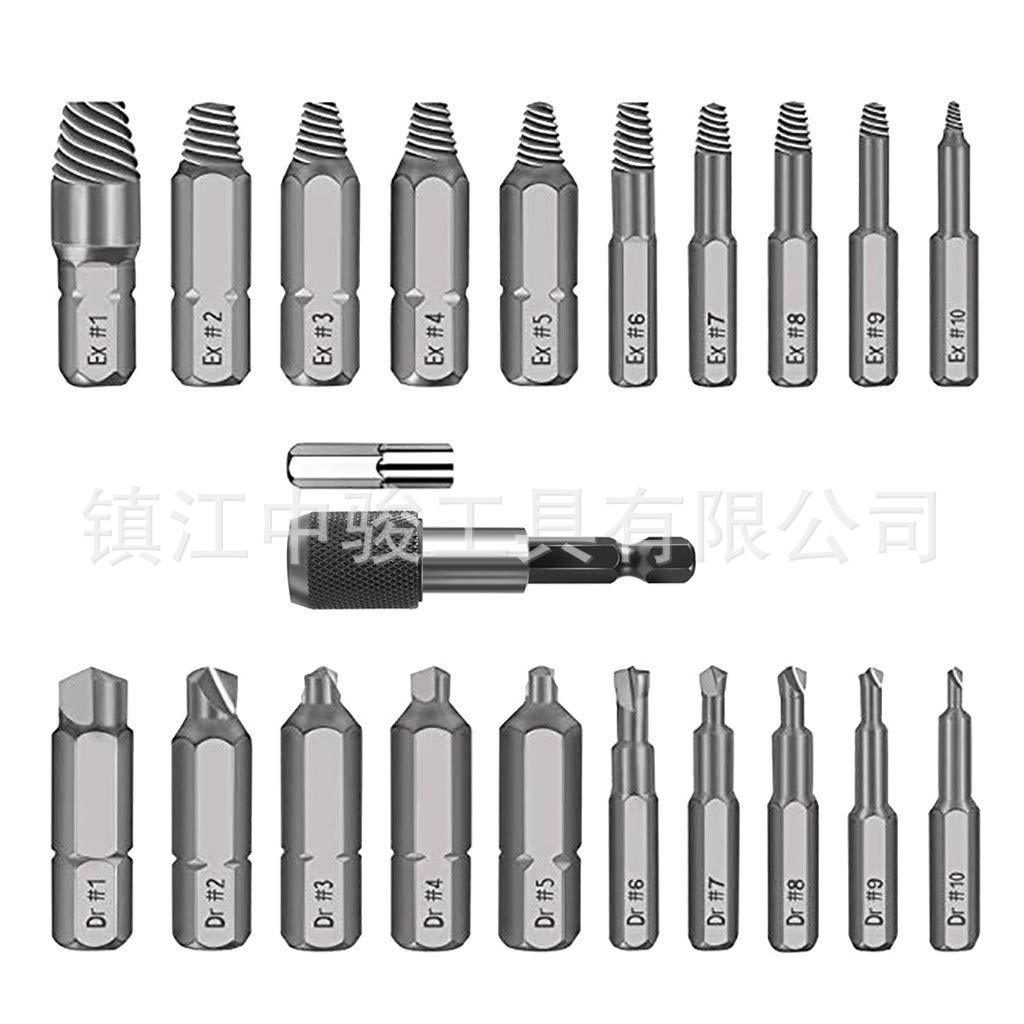 22 unids tornillo de cabeza rota extractor inversa hilo de alambre de acero de alta velocidad herramienta traje roto tornillo extractor nuevo