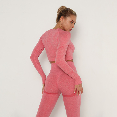 Cross-border European and American Internet celebrity seamless yoga wear long-sleeved high-elastic pleated body-shaping long-sleeved fitness yoga wear top