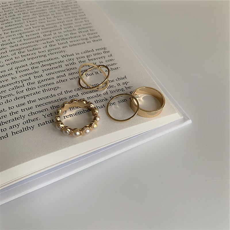 珍珠几何戒指3件套