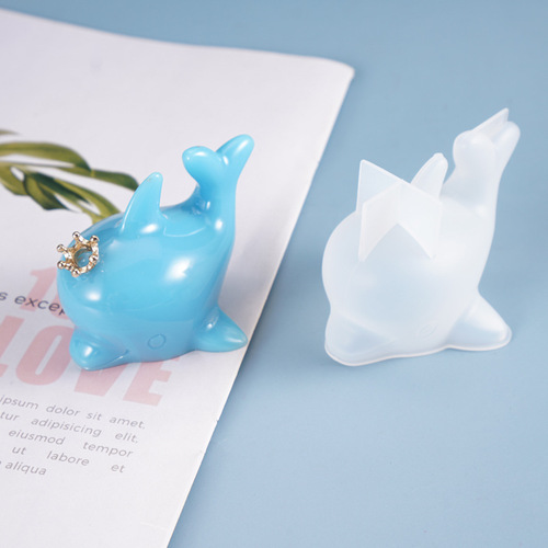 Poppy diy crystal glue mold 3D three-dimensional dolphin cartoon cute ornaments decorative silicone mold wholesale